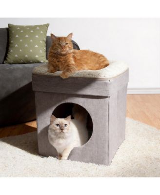 2 in 1 Cat Cube Bed Lounging Platform Foldable Portable with Washable Cushions