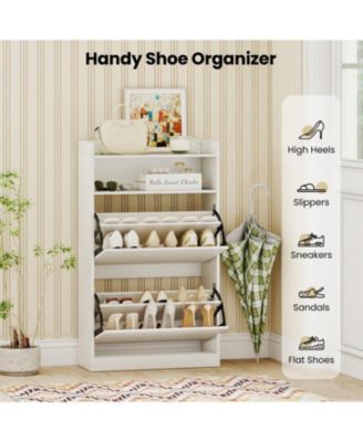 Shoe Storage Cabinet with 2 Flip Drawers & Adjustable Shelves