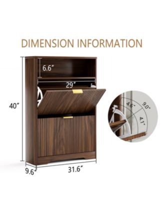 Shoes Storage Cabinet with 2 Flip Drawers, Tall Free Standing Shoe Organizer Rack