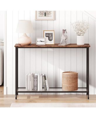 41.5" Narrow Industrial 2-Tier Console Table with Glass Shelf and Metal Frame