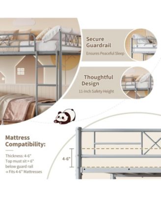 Bunk Bed with Extra High Guardrail, Heavy Duty Metal Frame & Sturdy Slats, No Box Spring Needed, Space Saver