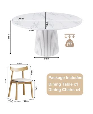 Round Farmhouse Dining Table Set for 4 with 4 Solid Wood Chairs