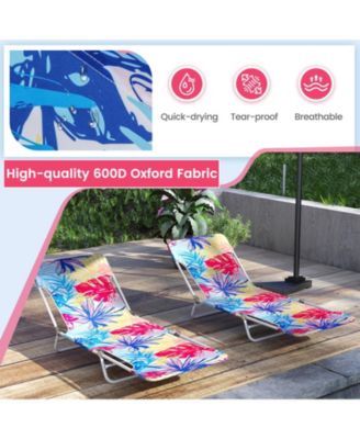 2 Pieces Outdoor Folding Chaise Lounge 5-position Lay Flat Beach Recliner
