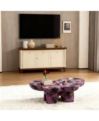 Modern Faux Travertine Coffee Table, Butterfly-Shaped Fiberglass Art Piece for Living Room & Office