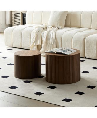 2-Piece MDF Nested Table Set, Handcrafted Round Coffee Tables in Walnut for Living Room & Lounge