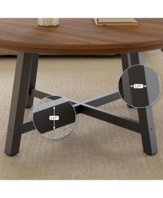 36" Large Round Industrial Coffee Table with Thickened Legs and Adjustable Feet
