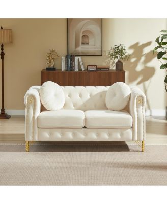 Chesterfield Sofa with Pillows, Studs, and Metal Legs