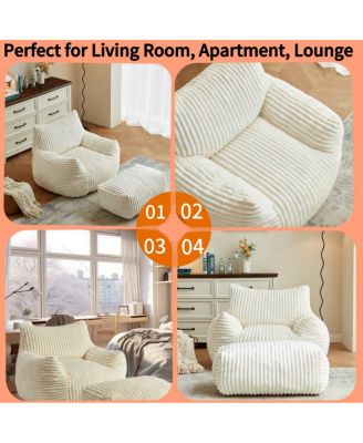 Ergonomic Corduroy Lounge Chair with Ottoman