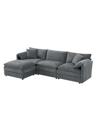 103" Chenille Modular Sectional Sofa with Deep Seat & Movable Ottoman