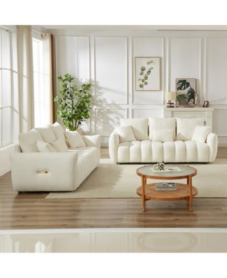 Streamdale 3 Seater + 3 Seater Combo Sofa, Modern Living Room Teddy Sofa, Wooden Frame