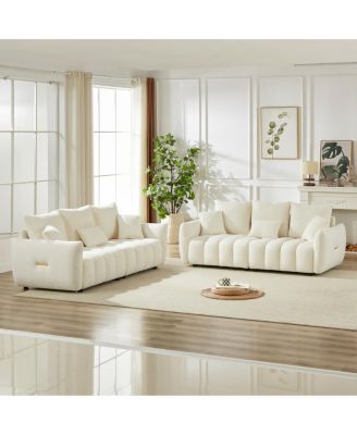 Streamdale 3 Seater + 3 Seater Combo Sofa, Modern Living Room Teddy Sofa, Wooden Frame