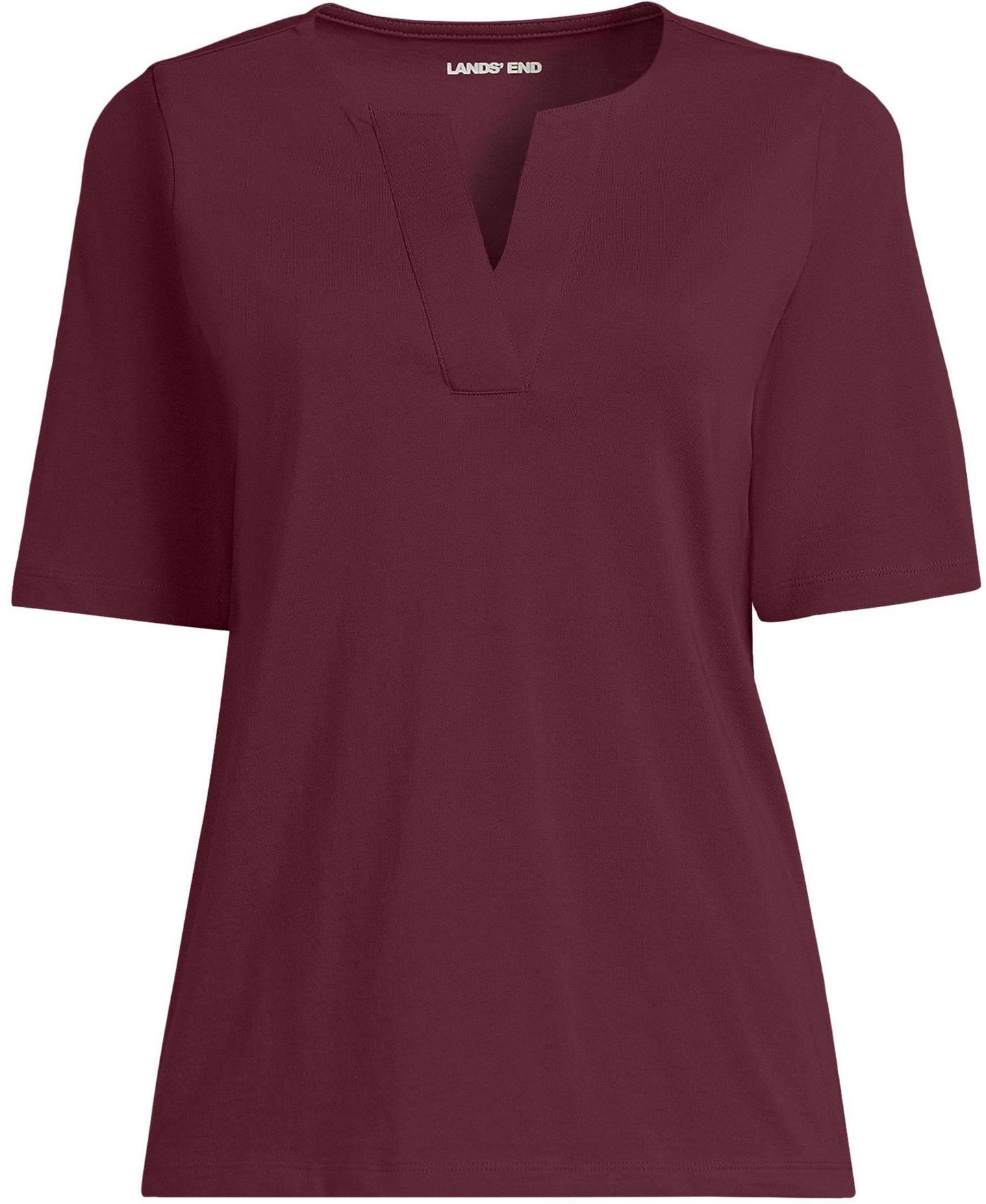 Женская рубашка Lands' End Plus Size Supima Jersey Half Sleeve Splitneck, цвет: Бордовый — фото 3