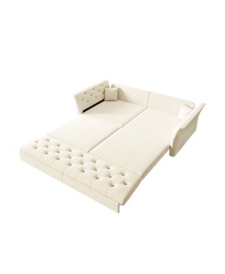 Streamdale Queen Pull Out Sofa Bed with Fabric Flower Design, Velvet Loveseat Bed