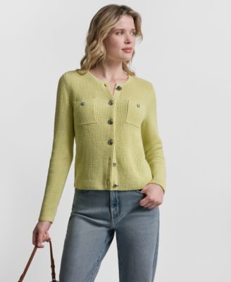 Women's Long-Sleeve Tuck Stitch Crewneck Cardigan