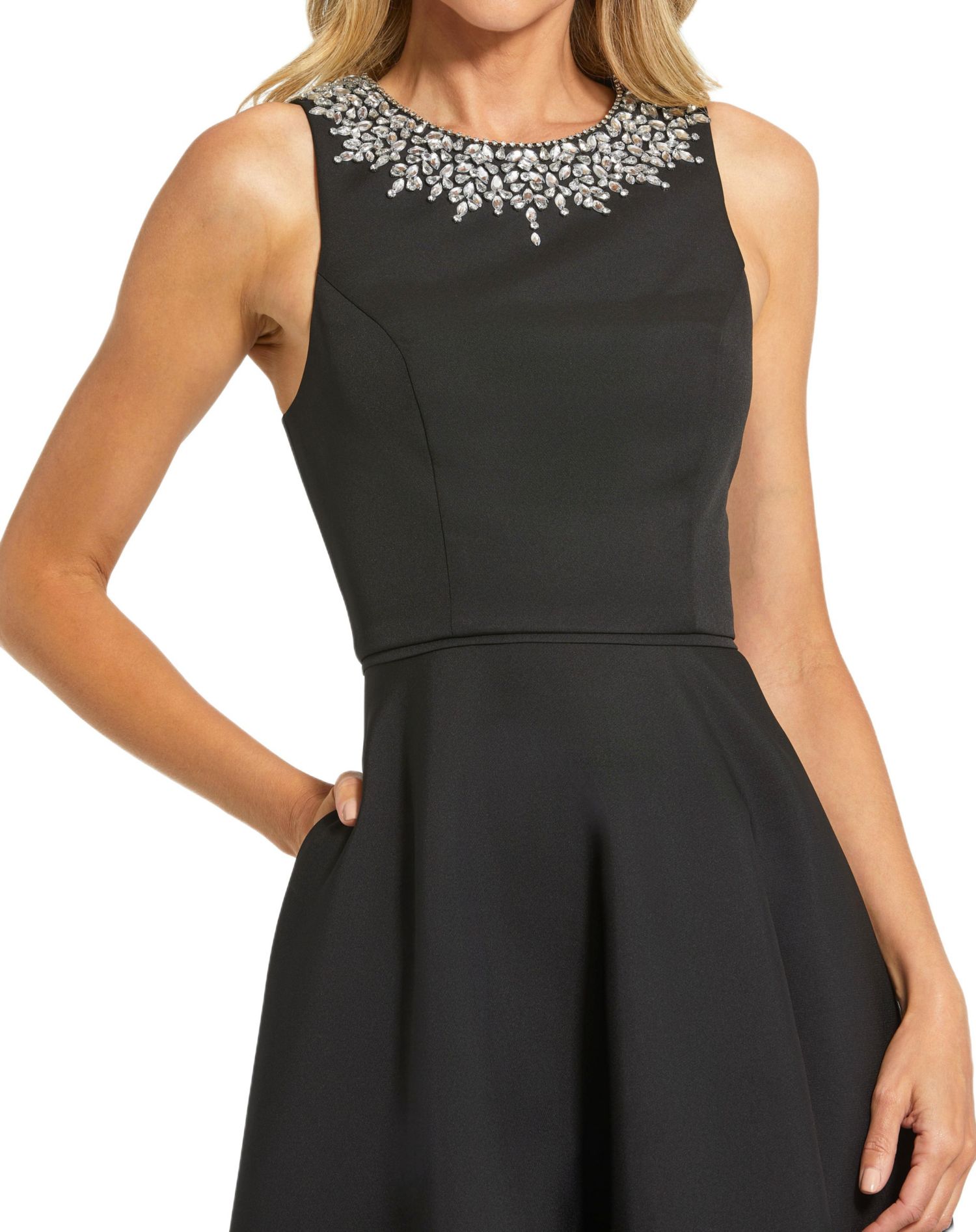 Petite Crepe Embellished Neck High Low Gown