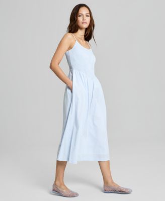 white sleeveless fit and flare dress Blue Smocked Lace Maxi Dress M main image 1