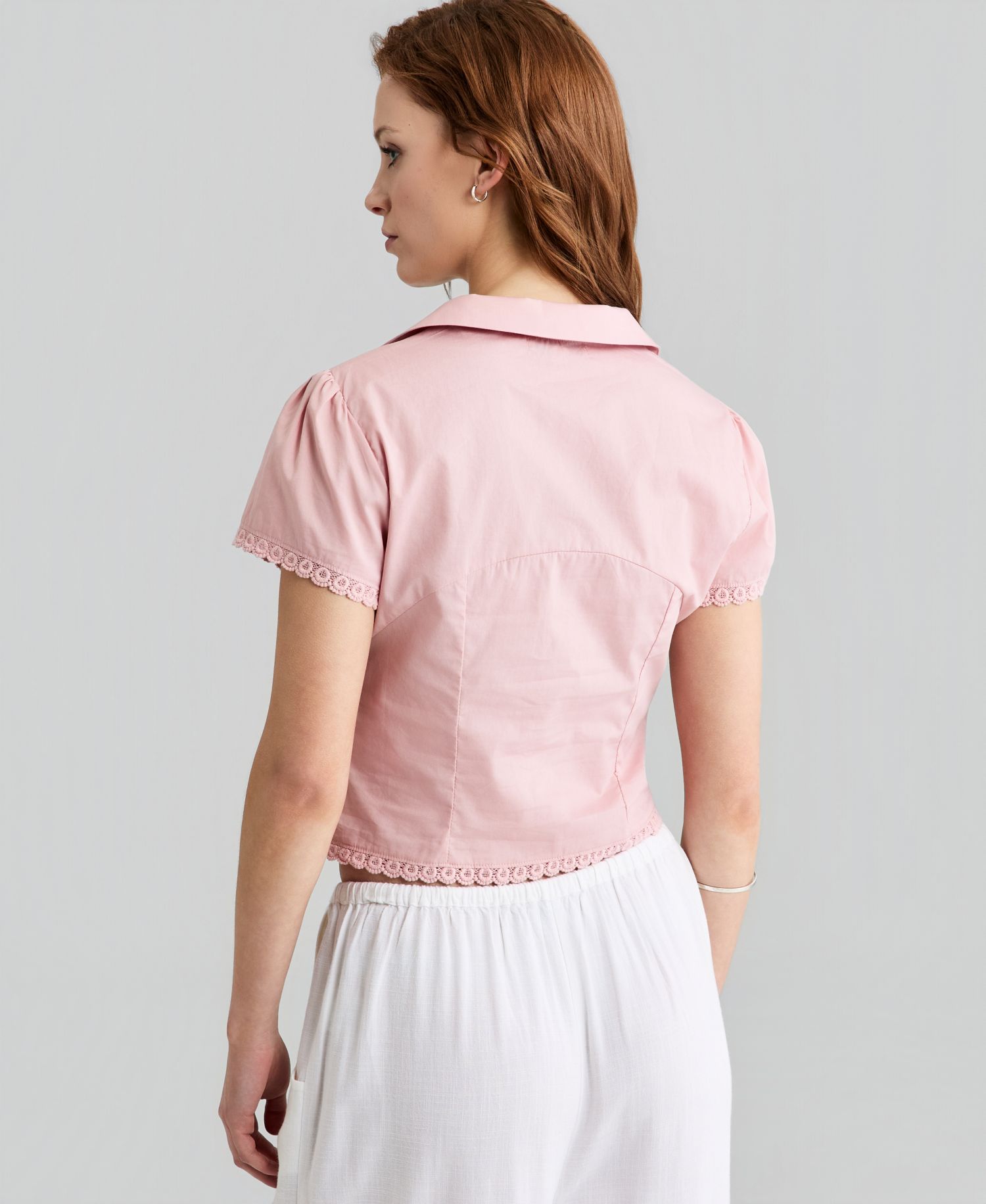 Women's Lace-Trim Fitted Cotton Shirt