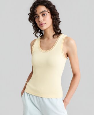 Women's Crocheted-Trim Ribbed Tank Top