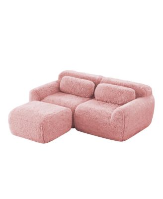 L-Shaped Boneless Sofa, Soft Fluffy Plush, Chaise, 32D Sponge, No Assembly