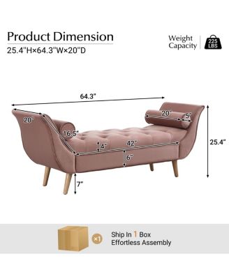  Upholstered Velvet Button Tufted Ottoman Bench with 2 Pillows