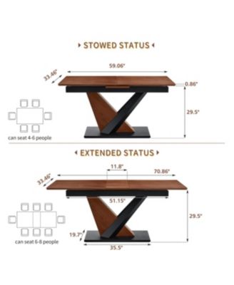 Modern Dark Walnut Marble Dining Table with V-Shaped Metal Legs