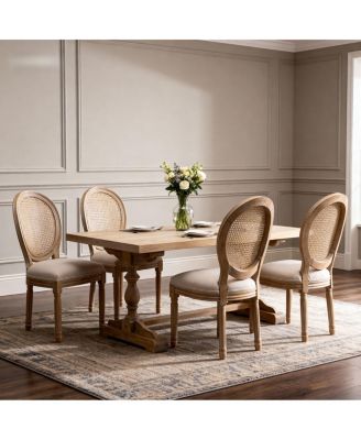 French Style Solid Wood Rattan Back Dining Chair (Set of 2).