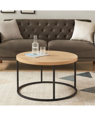 31.5" Round Coffee Table - Modern Industrial Wood & Metal Center Table