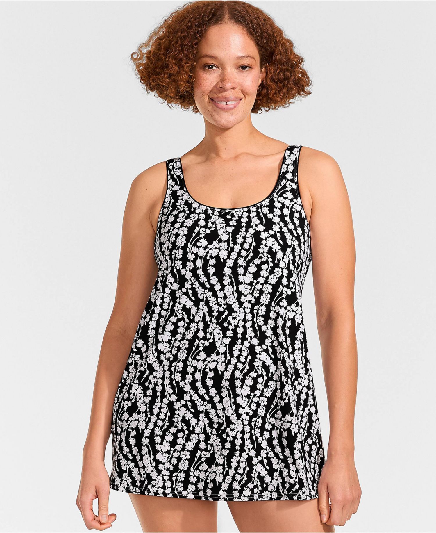 Women's Long Torso Scoop Neck Mini Swim Dress Swimsuit