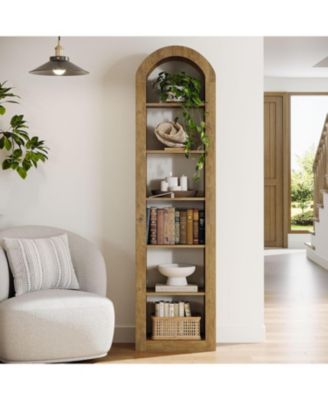 74.8" Tall Arched Bookshelf, 6-Tier Narrow Open Bookcase(1 PC)