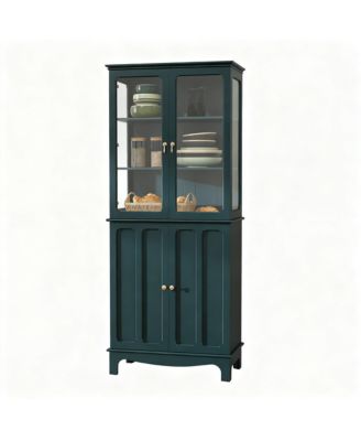 72" Freestanding Kitchen Pantry Cabinet Glass Door Adjustable Shelves