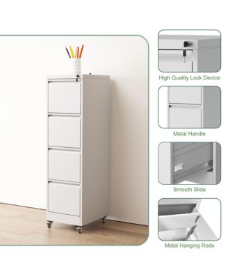 4 Drawer Metal Locking Vertical File Cabinet on Wheels - for Home Office Organizer, Heavy-Duty Filing Storage Cabinet for Letters/Legal/A4