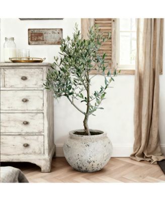 15.75" Dia Round Plant Pot, Large Outdoor Indoor Flower Pot with Drainage, Distressed Pots for Plants, Vintage Clay Pot