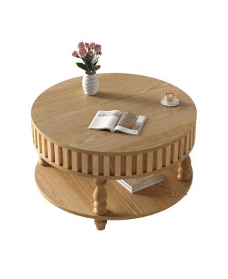 Mid-Century Modern Fluted Coffee Table with Storage