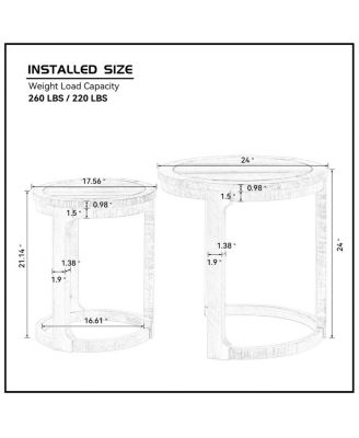 24" 2PC Curved Round Wooden Coffee Table Set, Mid Century Rustic Side/End Table