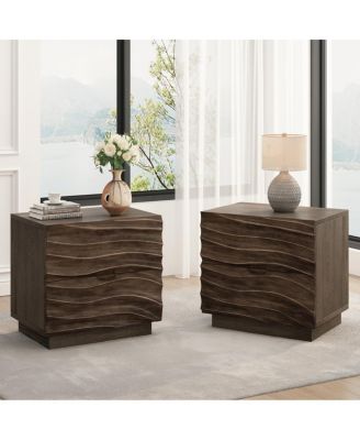 Solid Wood Nightstands Set of 2, Bedside Table with 2 Drawers