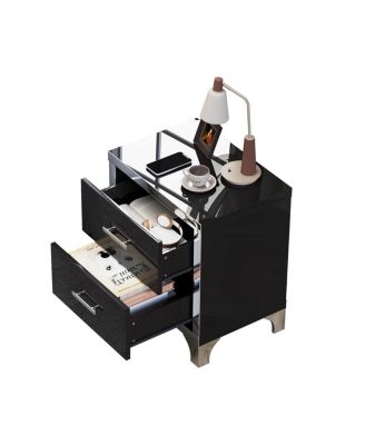 Mirrored 2 Drawer High Gloss Bedside Table – Modern Nightstand