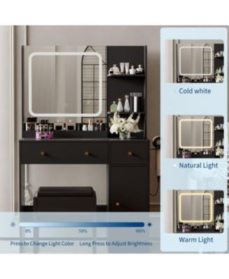 Makeup Vanity Set with 3-Mode LED Mirror, Stool, Storage Drawers and Power Outlet