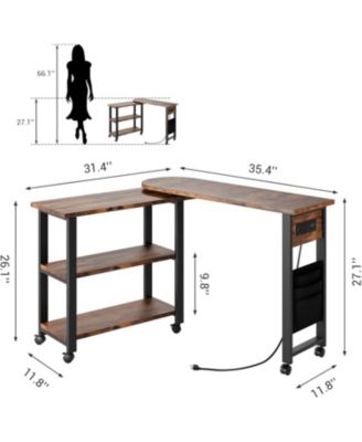 360° Rotating Mobile End Table with Storage Bag, Wheels and Charging Station
