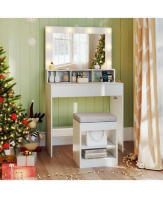 31.5" Vanity Desk with 3 LED Lighting Modes & Storage