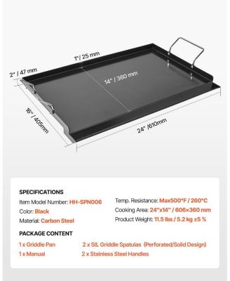 24 x 16 Inch Carbon Steel Griddle Plate for Gas Grill with Handles