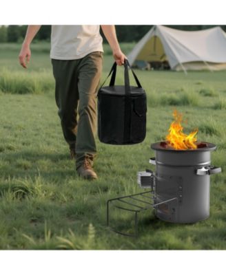 Portable SPCC Steel Camping Rocket Stove with Carry Bag, Double Door