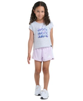 Girls' 2T-6X Short-Sleeve Back Pleated Heather T-Shirt and Mesh Shorts, 2-Piece Set