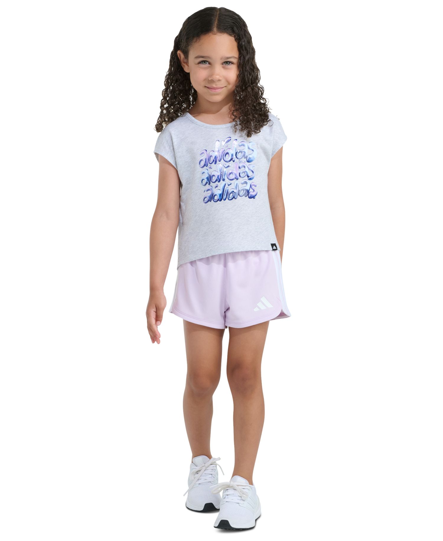 Girls' 2T-6X Short-Sleeve Back Pleated Heather T-Shirt and Mesh Shorts, 2-Piece Set