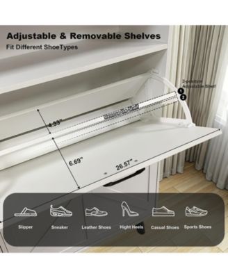 Shoe Cabinet with 4 Flip Drawers & Barn Door, Freestanding Hidden Slim Narrow Shoe Storage Organizer with Open Shelves, for Entryway, Foyer