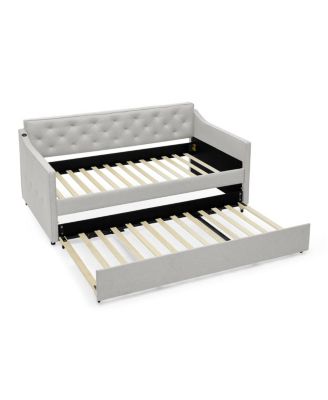 Twin Upholstery DayBed with Pop-up Trundle & USB Charging