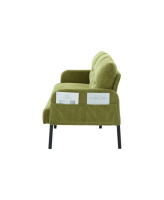 Oversized Corduroy Loveseat Sofa with Metal Legs & Side Pockets