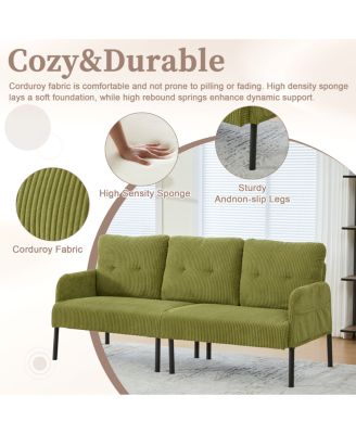 Oversized Corduroy Loveseat Sofa with Metal Legs & Side Pockets