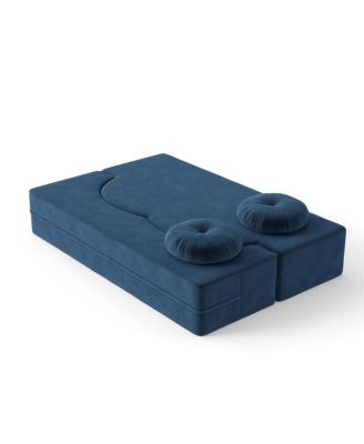  Modern Floor Sofa with 2 Pillows, Convertible Plush Corduroy Sleeper Sofa Bed.