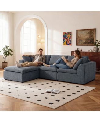 Modern L-Shaped Sectional Sofa with Chaise Lounge, Corduroy Couch