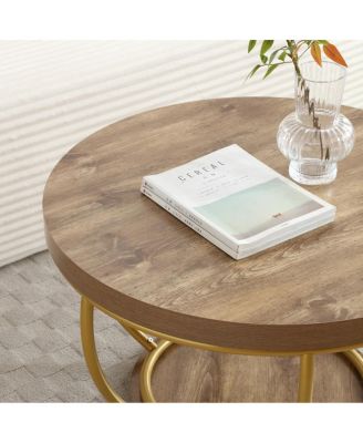 31" Round Industrial Coffee Table with 2-Tier Storage Shelves